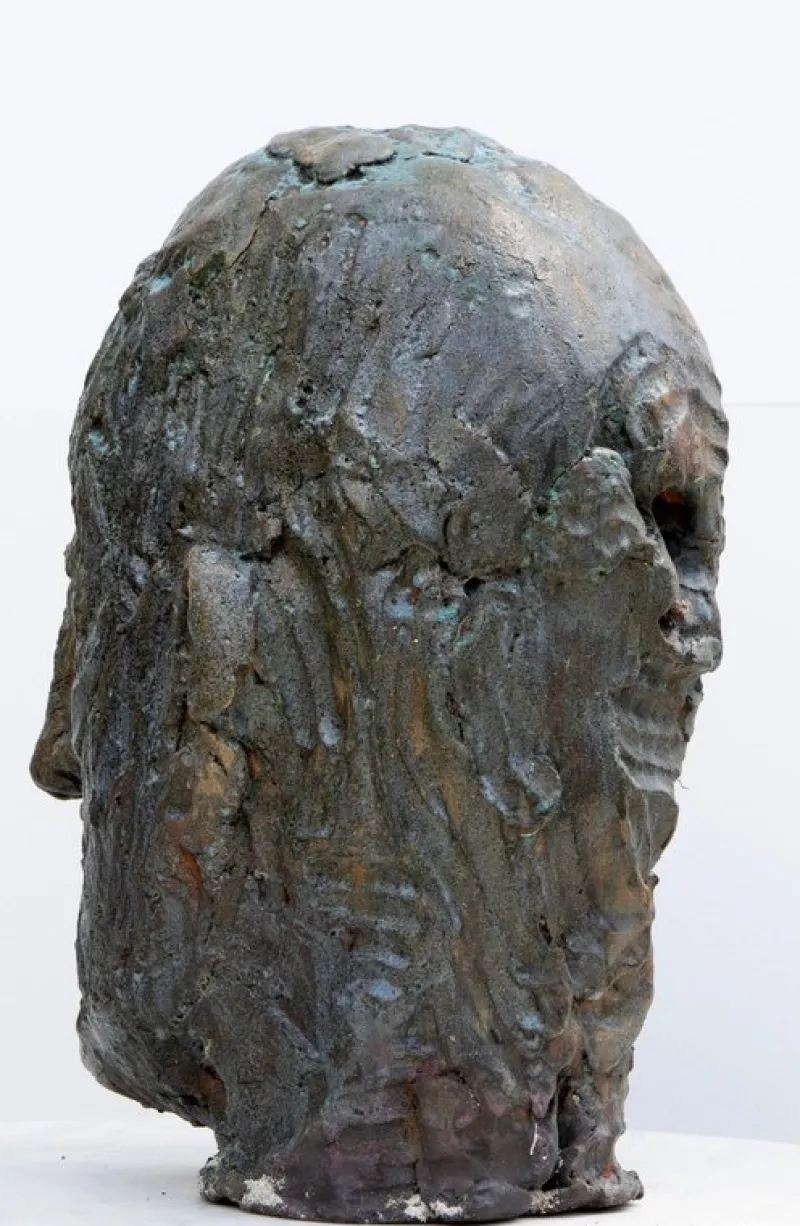 Pamono Ceramic Expressionist Head in Refractory Stoneware with Copper Glaze, 2010s