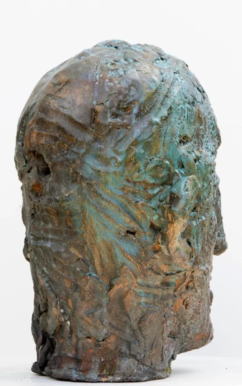 Pamono Ceramic Expressionist Head in Refractory Stoneware with Copper Glaze, 2010s