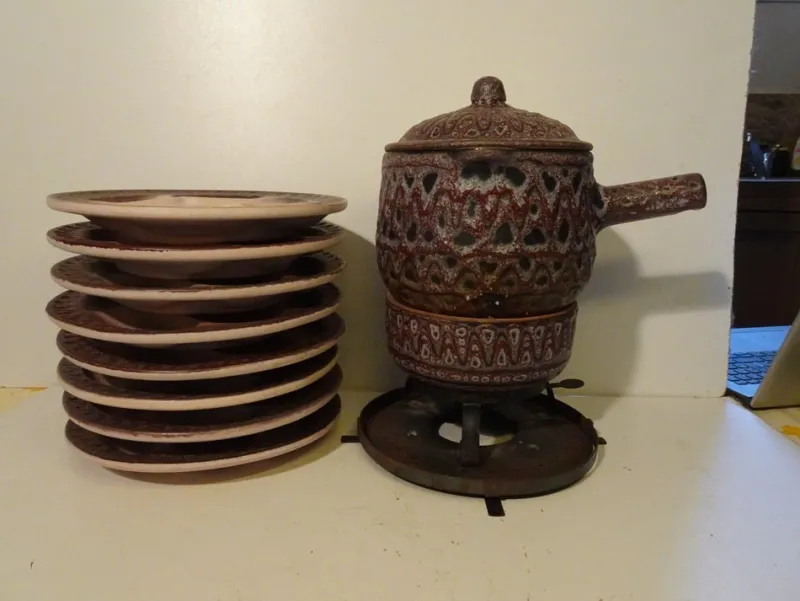 Outlet Pamono Ceramic Fondue Set by Jean Austruy for Vallauris, Set of 10