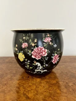 Pamono Ceramic Jardiniere with Flower Decor, 1920s> Planters And Jardiniere