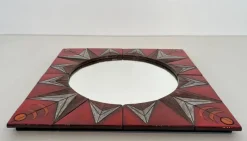 Clearance Pamono Ceramic Mirror Representing a Stylized Sun on a Red Background attributed to Oswald Tiberghien