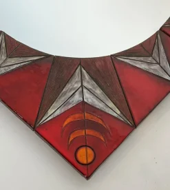 Clearance Pamono Ceramic Mirror Representing a Stylized Sun on a Red Background attributed to Oswald Tiberghien