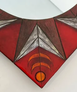 Clearance Pamono Ceramic Mirror Representing a Stylized Sun on a Red Background attributed to Oswald Tiberghien