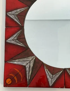 Clearance Pamono Ceramic Mirror Representing a Stylized Sun on a Red Background attributed to Oswald Tiberghien