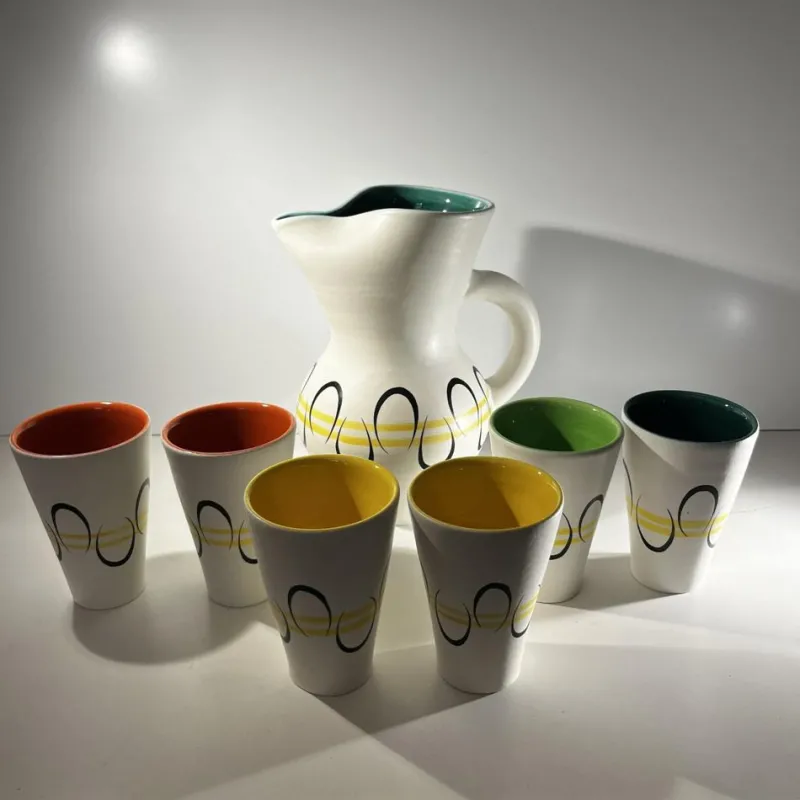 Outlet Pamono Ceramic Pitcher and Cups by André Baud for Vallauris, 1960s, Set of 7