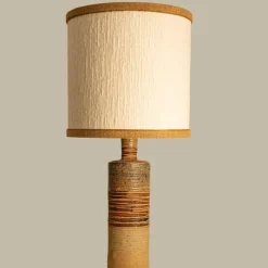 Discount Pamono Ceramic Table Lamp with Natural Lampshade by R. Houben, 1960