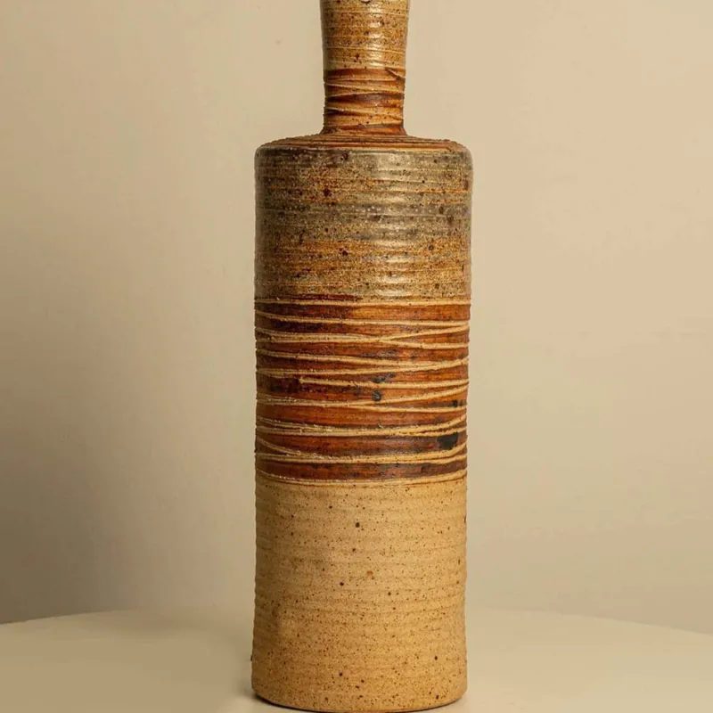 Discount Pamono Ceramic Table Lamp with Natural Lampshade by R. Houben, 1960
