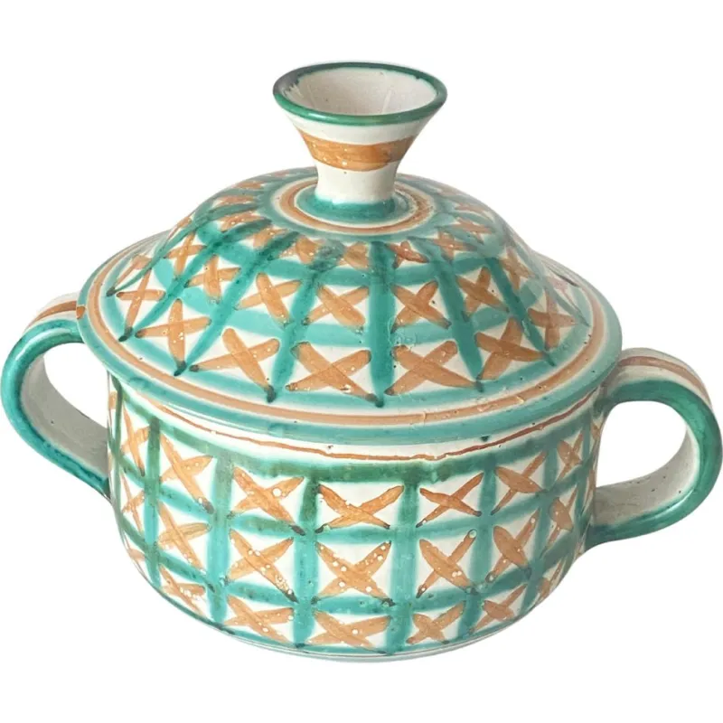 Pamono Ceramic with Lid Green and Brown by Robert Picault for Vallauris, France, 1960s> Coffee & Tea Service