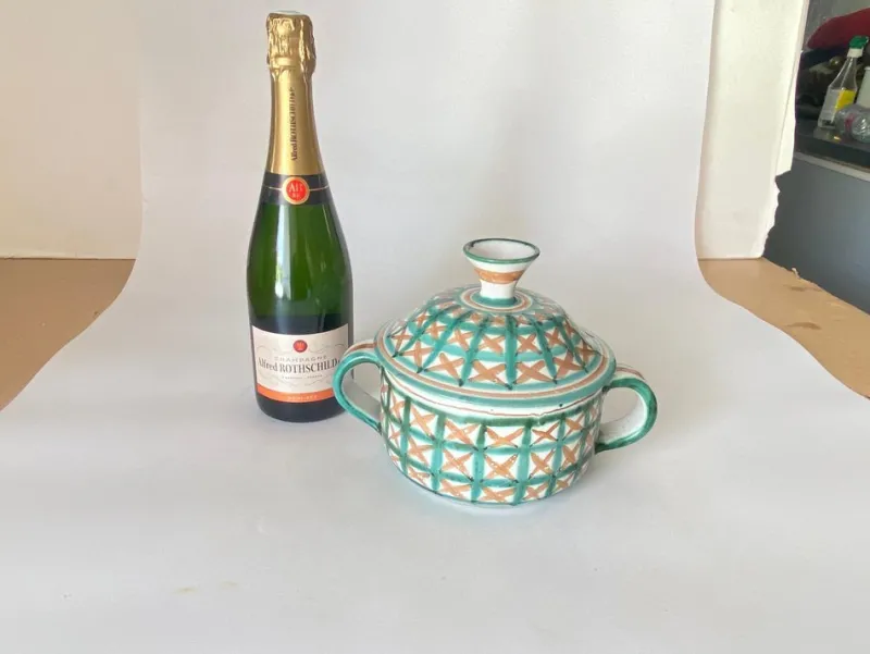 Pamono Ceramic with Lid Green and Brown by Robert Picault for Vallauris, France, 1960s> Coffee & Tea Service