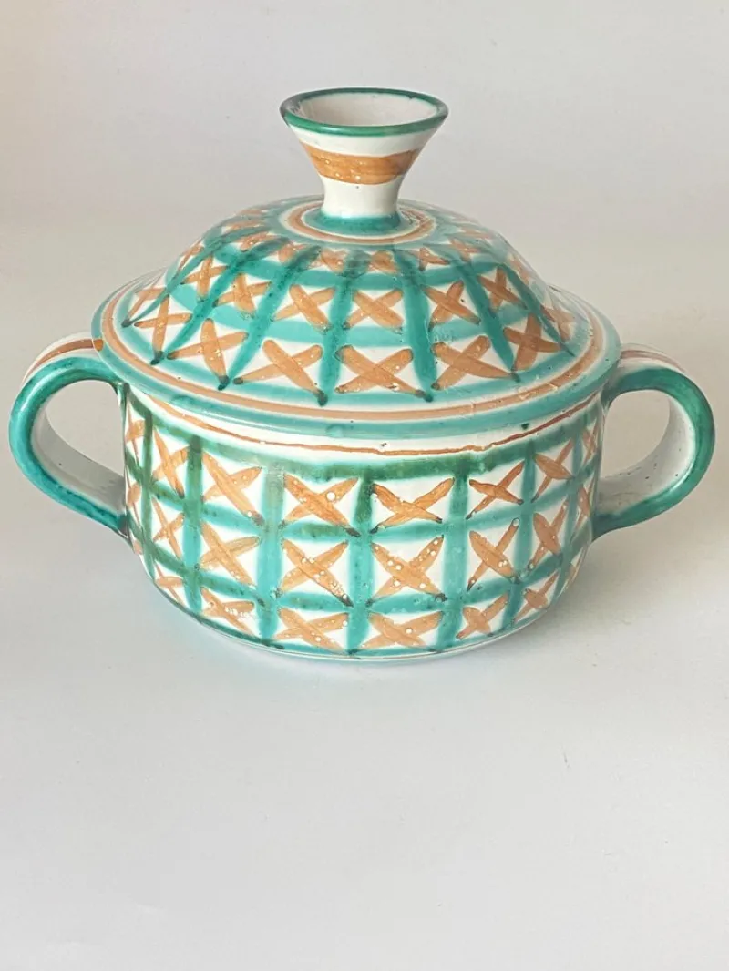 Pamono Ceramic with Lid Green and Brown by Robert Picault for Vallauris, France, 1960s> Coffee & Tea Service