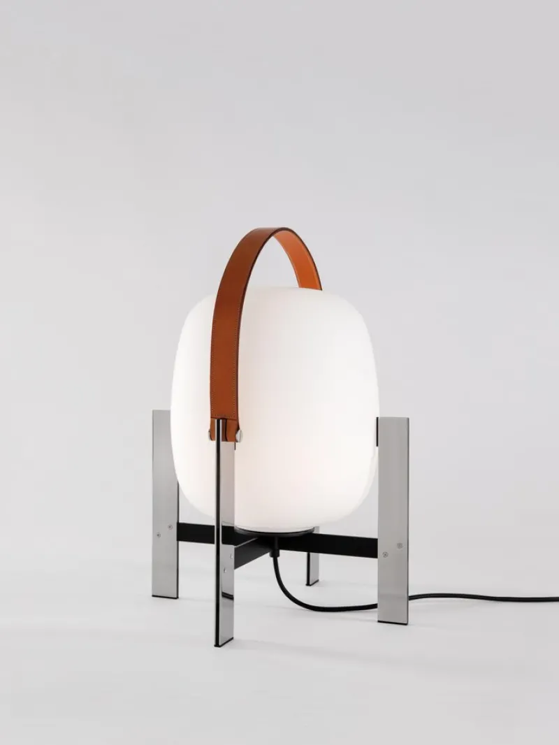 Discount Pamono Cesta Metálica with Leather Handle Table Lamp by Miguel Milá