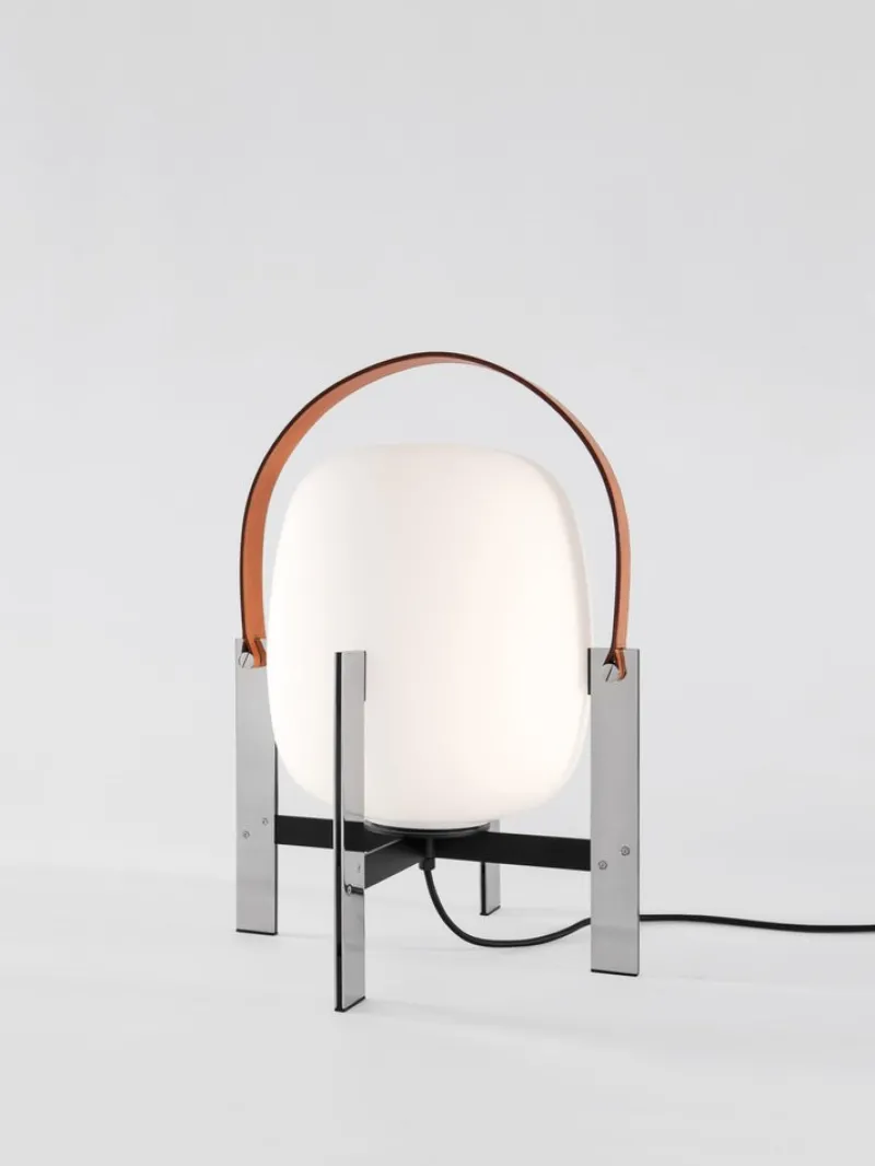 Discount Pamono Cesta Metálica with Leather Handle Table Lamp by Miguel Milá