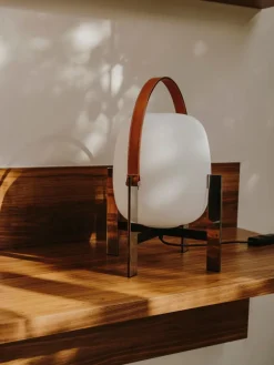 Discount Pamono Cesta Metálica with Leather Handle Table Lamp by Miguel Milá