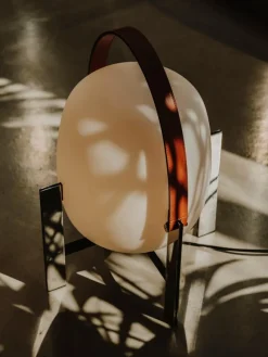 Discount Pamono Cesta Metálica with Leather Handle Table Lamp by Miguel Milá