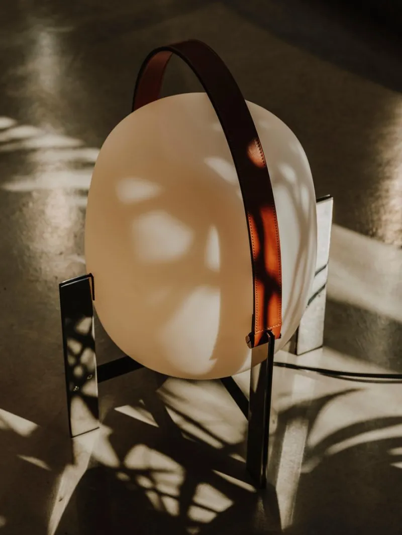 Discount Pamono Cesta Metálica with Leather Handle Table Lamp by Miguel Milá