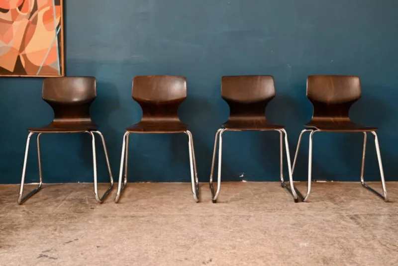 Pamono Chairs by Elmar Flötotto for Pagholz Flötotto, 1970s, Set of 4> Side Chairs & Dining Chairs