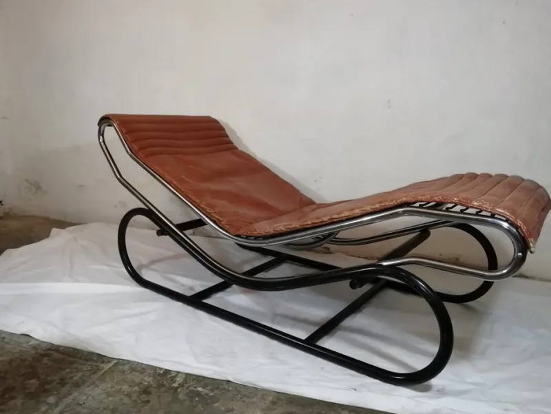 Best Pamono Chaise Longue in Chromed Metal & Brass Leather, Italy, 1960s