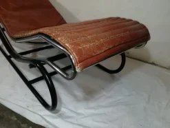 Best Pamono Chaise Longue in Chromed Metal & Brass Leather, Italy, 1960s