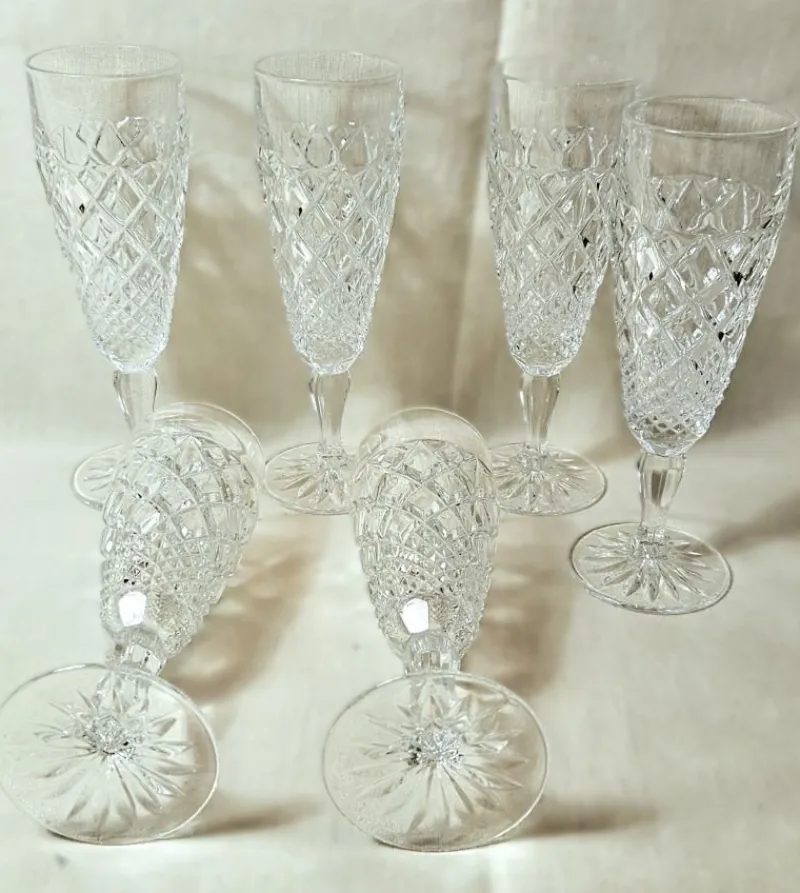 Hot Pamono Champagne Flutes in Bohemian Crystal, Set of 6
