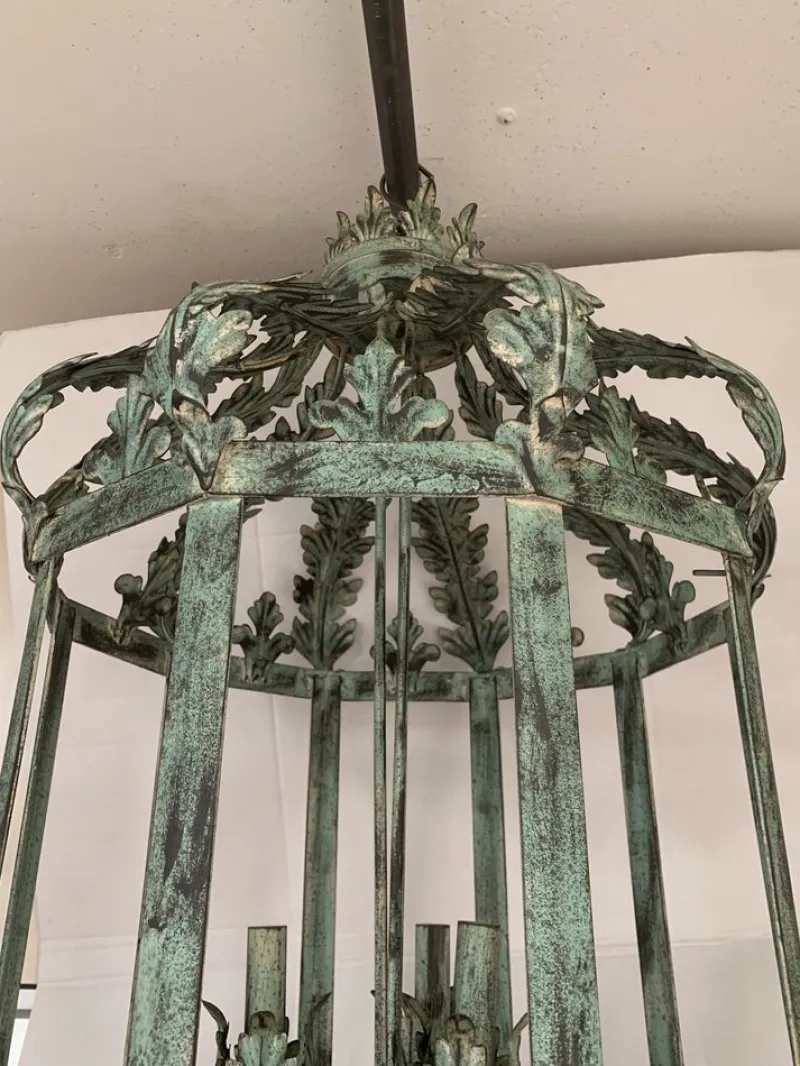 Hot Pamono Chandelier in Green + Argilla Metal Wrought Iron Florentine Art from Simoeng, Italy