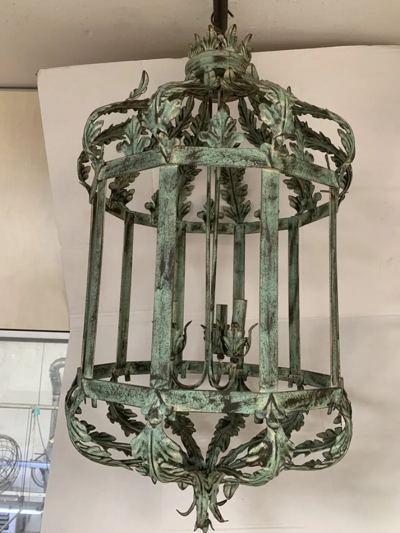 Hot Pamono Chandelier in Green + Argilla Metal Wrought Iron Florentine Art from Simoeng, Italy