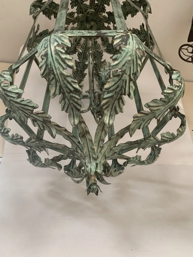 Hot Pamono Chandelier in Green + Argilla Metal Wrought Iron Florentine Art from Simoeng, Italy