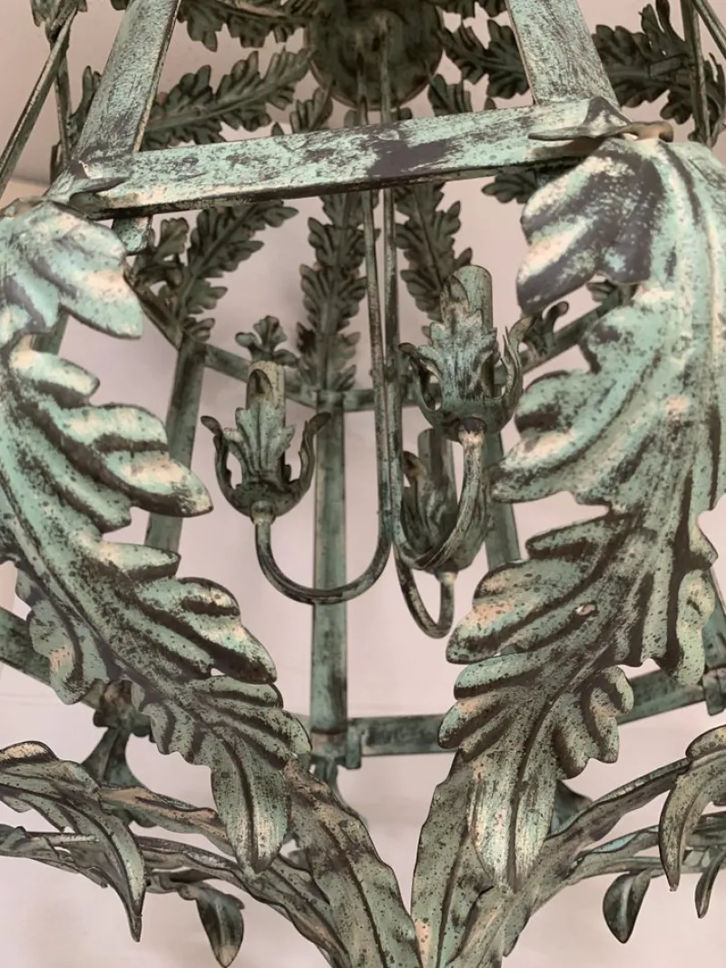 Hot Pamono Chandelier in Green + Argilla Metal Wrought Iron Florentine Art from Simoeng, Italy