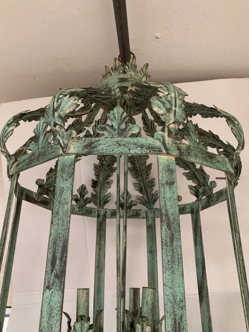 Hot Pamono Chandelier in Green + Argilla Metal Wrought Iron Florentine Art from Simoeng, Italy