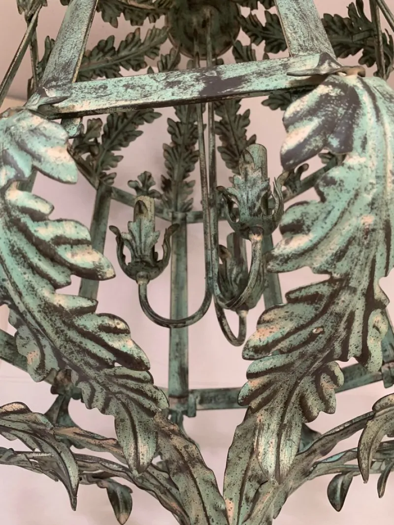 Hot Pamono Chandelier in Green + Argilla Metal Wrought Iron Florentine Art from Simoeng, Italy