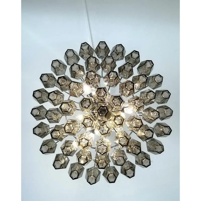 Pamono Chandelier with Fume Poliedri Murano Glass by Simoeng> Ceiling Lights