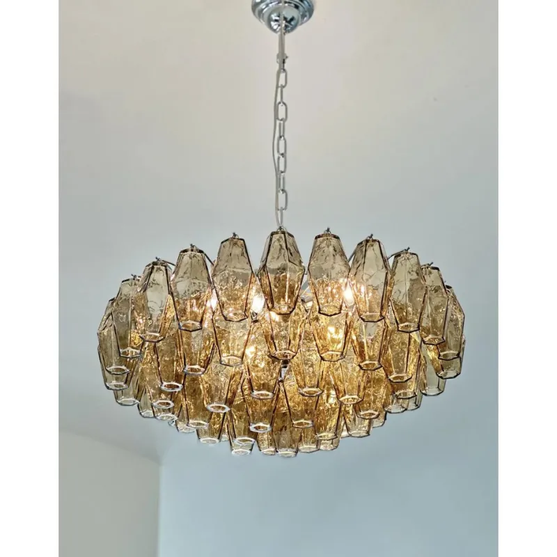 Pamono Chandelier with Fume Poliedri Murano Glass by Simoeng> Ceiling Lights