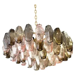 Pamono Chandelier with Pink and Fume Poliedri Murano Glass by Simoeng> Ceiling Lights