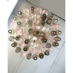 Pamono Chandelier with Pink and Fume Poliedri Murano Glass by Simoeng> Ceiling Lights