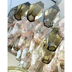 Pamono Chandelier with Pink and Fume Poliedri Murano Glass by Simoeng><noscript><img width=