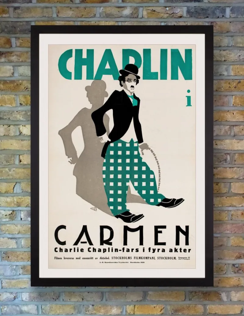 Pamono Chaplin Burlesque on Carmen Original Linocut Movie Poster, Swedish, 1920> Posters
