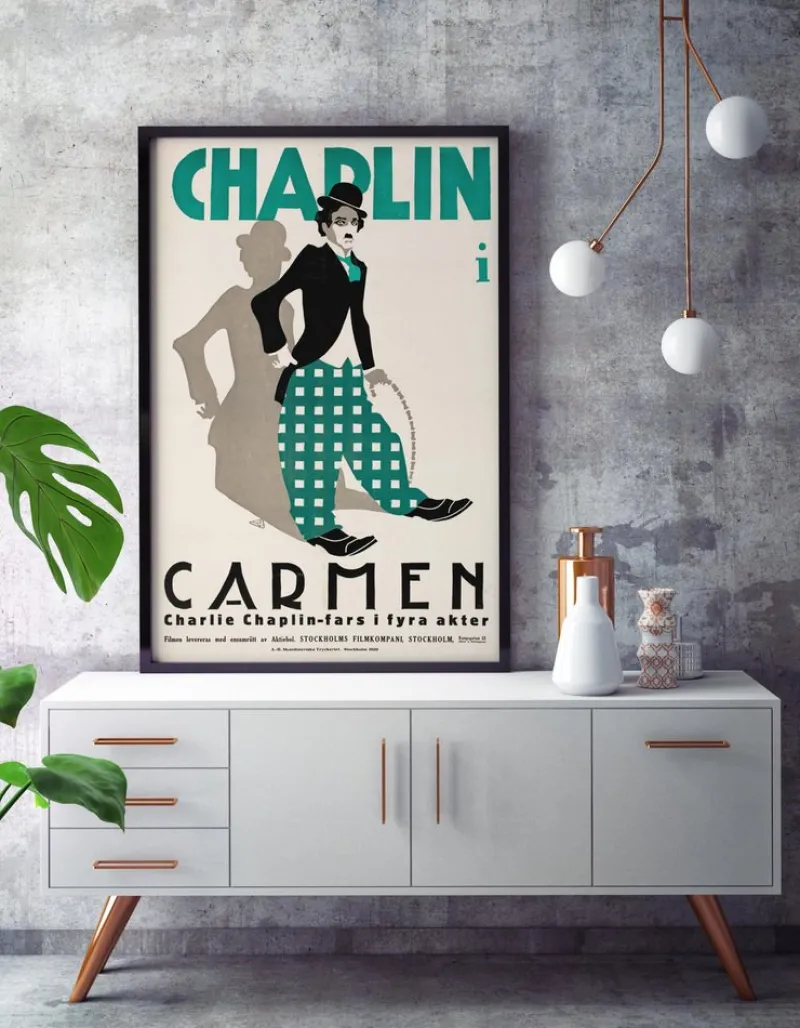 Pamono Chaplin Burlesque on Carmen Original Linocut Movie Poster, Swedish, 1920> Posters