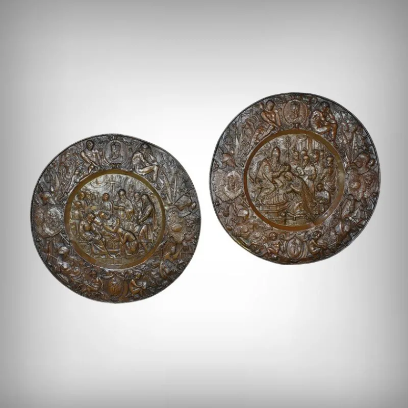 New Pamono Charlemagne Embossed Copper Trays, Set of 2