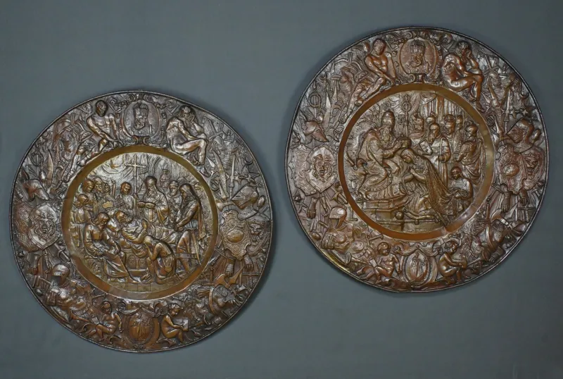 New Pamono Charlemagne Embossed Copper Trays, Set of 2