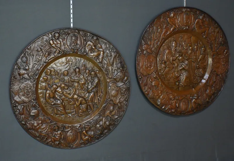 New Pamono Charlemagne Embossed Copper Trays, Set of 2