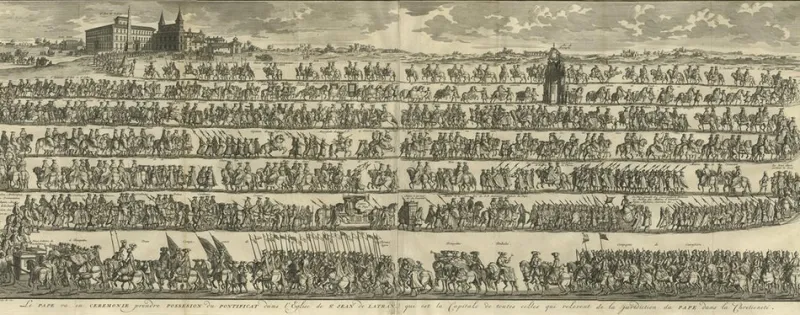 Pamono Charles Bird King, Large Illustration of the Procession for the Papal Inauguration in Rome, Italy, 1730, Print> Posters