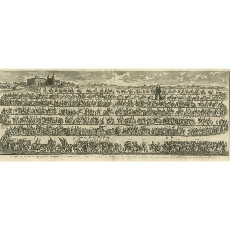 Pamono Charles Bird King, Large Illustration of the Procession for the Papal Inauguration in Rome, Italy, 1730, Print> Posters