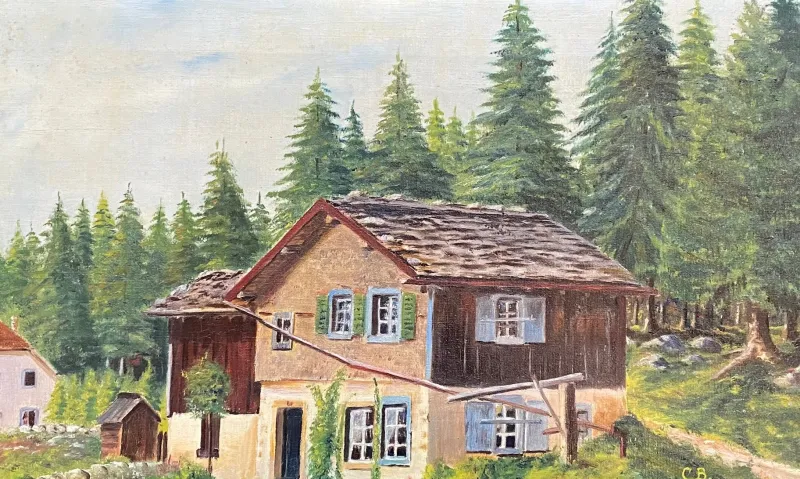 Sale Pamono Charles Bourquin, La loge Suisse, 1908, Oil on Canvas