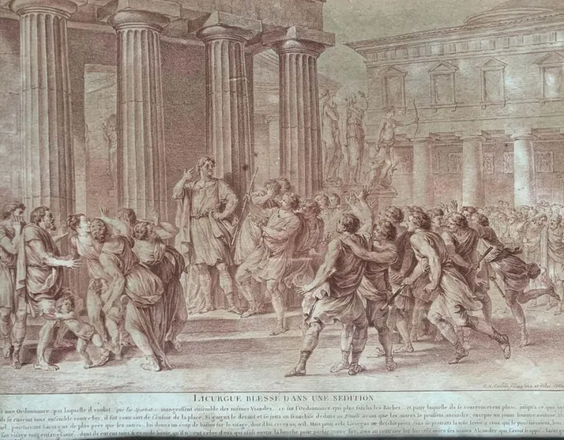 Discount Pamono Charles Nicolas Cochin, Lycurgus Wounded in a Sedition, Engraving, 1700s