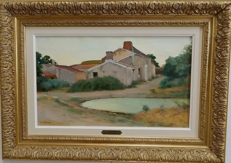 Pamono Charles Perron, Country Scene, 20th-Century, Oil on Canvas, Framed> Art Nouveau