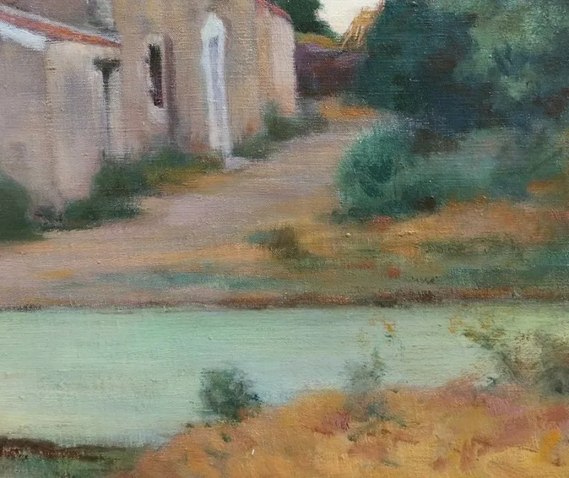 Pamono Charles Perron, Country Scene, 20th-Century, Oil on Canvas, Framed> Art Nouveau