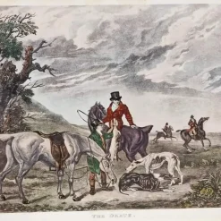 Pamono Charles Turner, English Hare Hunting Scenes with Greyhounds, 1890, Watercolor Prints, Set of 4> Classical