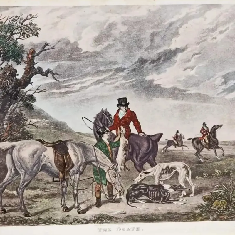 Pamono Charles Turner, English Hare Hunting Scenes with Greyhounds, 1890, Watercolor Prints, Set of 4> Classical