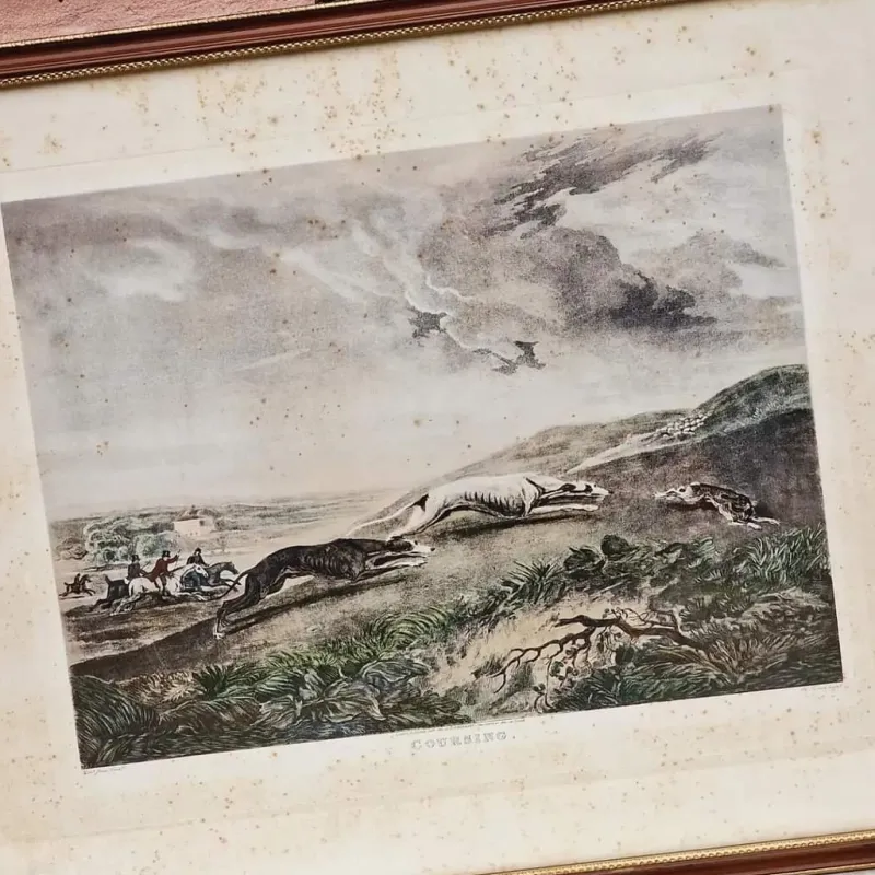 Pamono Charles Turner, English Hare Hunting Scenes with Greyhounds, 1890, Watercolor Prints, Set of 4> Classical
