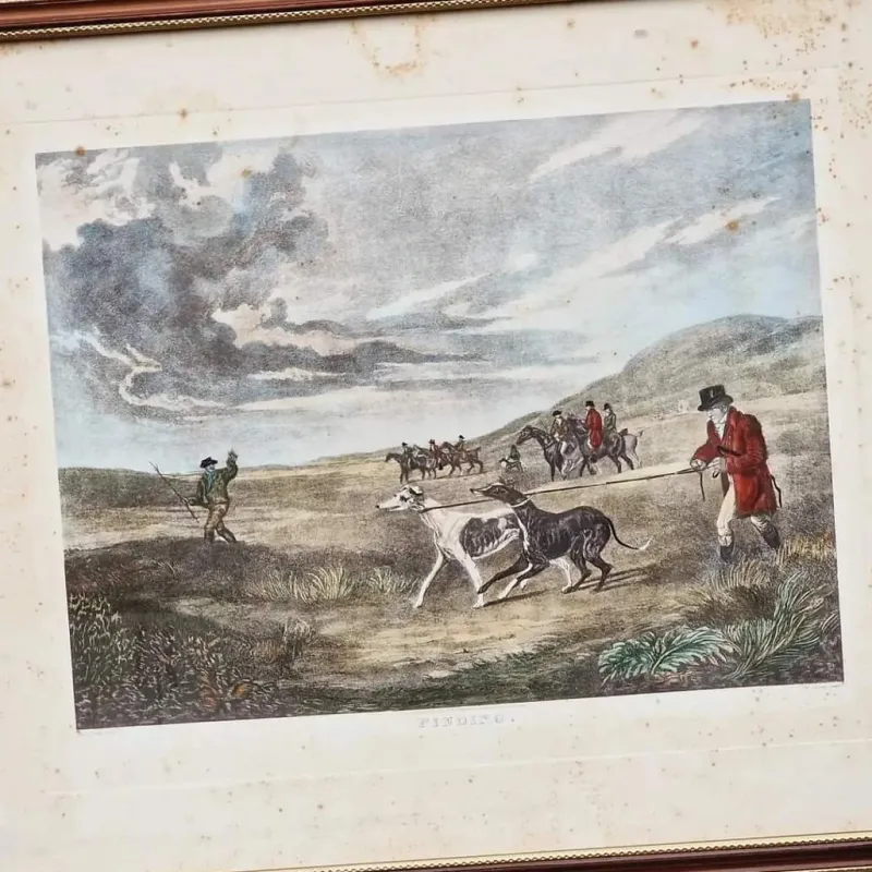 Pamono Charles Turner, English Hare Hunting Scenes with Greyhounds, 1890, Watercolor Prints, Set of 4> Classical