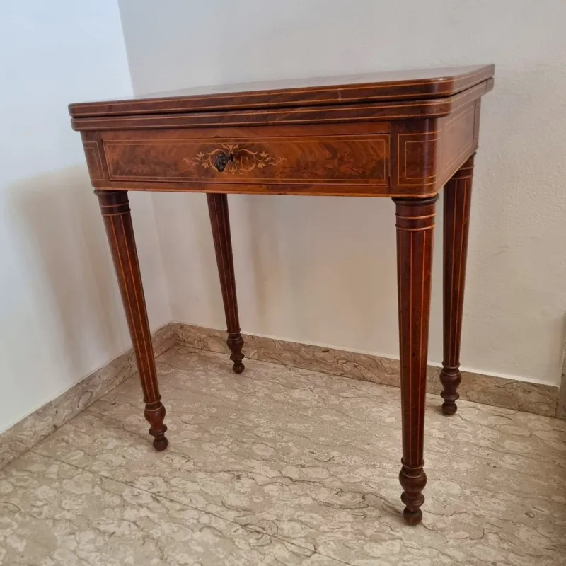 Pamono Charles X Game Table in Maple and Mahogany with Inlays, 1820> Game Tables